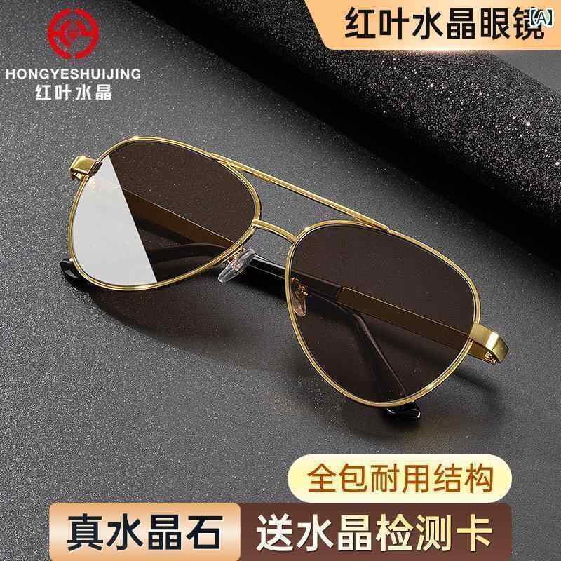めがね　サングラス　韓国 クリスタル グラス パイロット スタイル リアル クリスタルストーン サングラス ブラウン 東シナ海目を 引く 高齢者向け フラット ライト ハイエンド