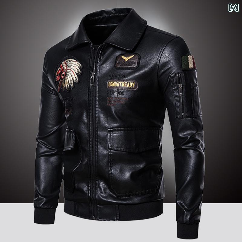 レザー　ジャケット　おしゃれ 春の 刺繍 レザージャケット メンズ 春服 アメリカンな オートバイの 服 インドの 春秋