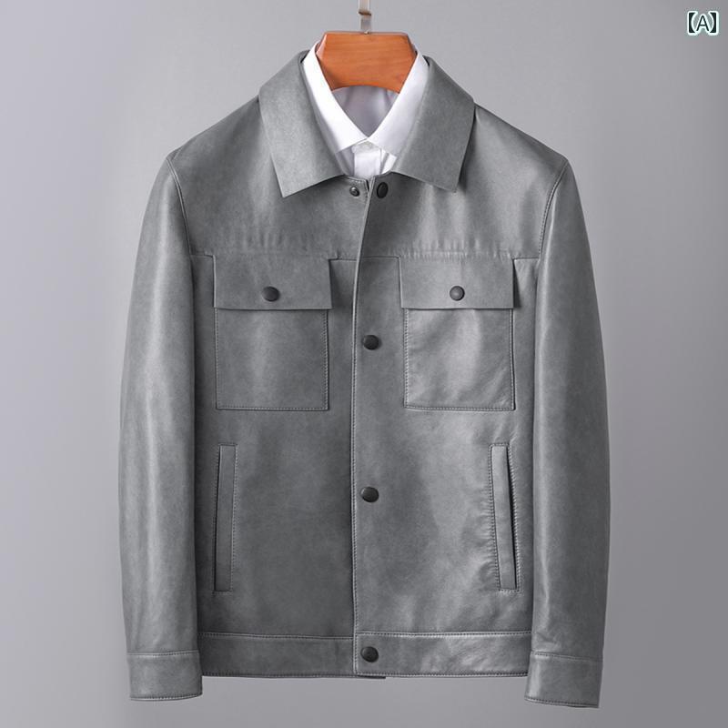 レザー ジャケット おしゃれ 海 寧 春秋 メンズ 万能第一層 シープスキン レザージャケット スリム 軽量 高級