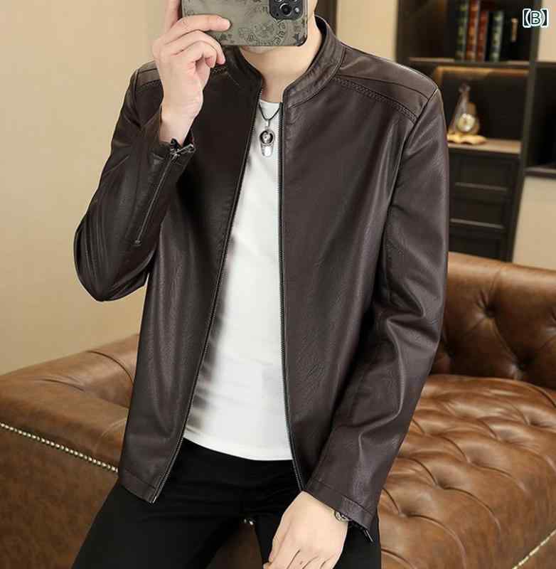 レザー　ジャケット　カジュアル キツツキ 2024 メンズ フリース レザージャケット カジュアル スタンドカラー 厚手 スリム 暖かい ジャケット