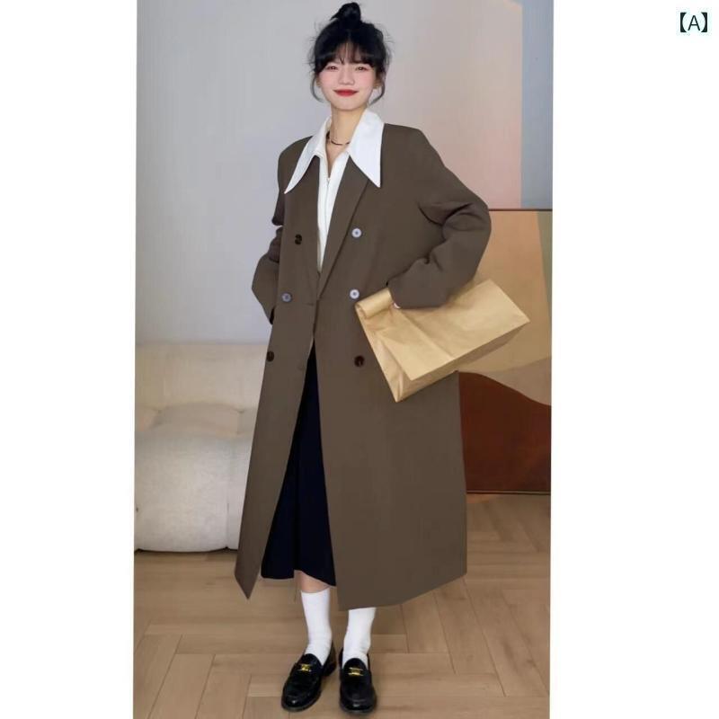 カーキ コート レディース Miding トレンチコートの レディース 長い 春秋 小さい の ハイエンドの レトロ 白 赤 グレーの コート