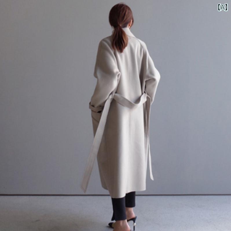カーキ　コート　レディース 森 風の 龍と 鳳凰の ウール コート 女性用 秋冬 ゆったり ワイド スリム ミディアム ロング 丈 韓国 膝上..