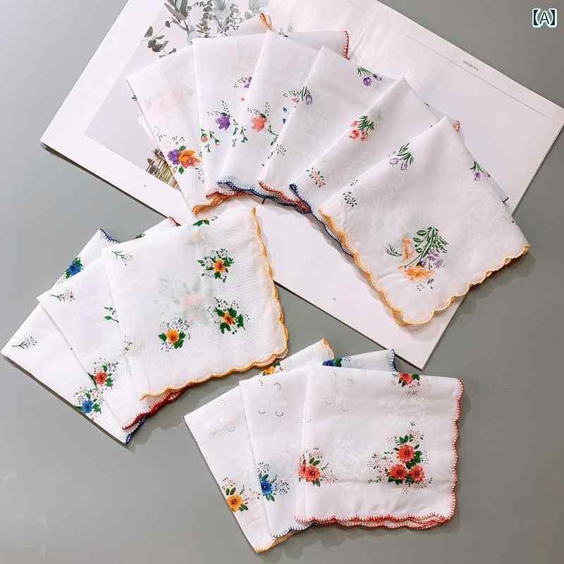ハンカチ ハンドタオル レディース 昔ながらの ノスタルジックな クラシック 汗 拭き 綿 ハンカチ 汗を 吸収 する レトロ 7080年代 携帯用 柔らかい
