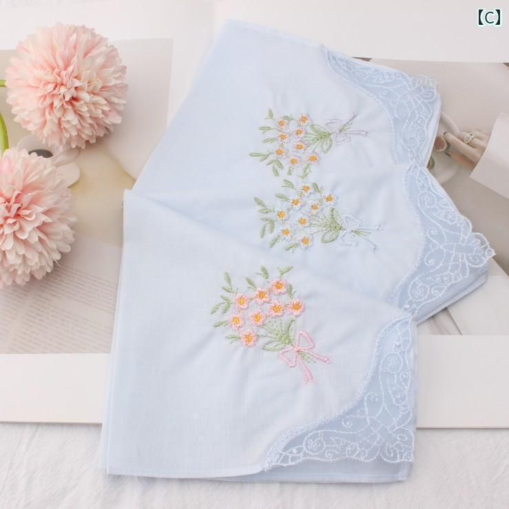 ハンカチ　ハンドタオル ヴィンテージレース 刺繍入り 小さめ サイズレディース コットン ハンカチ 柔らかい 子供用 漢服 スクエアタオル