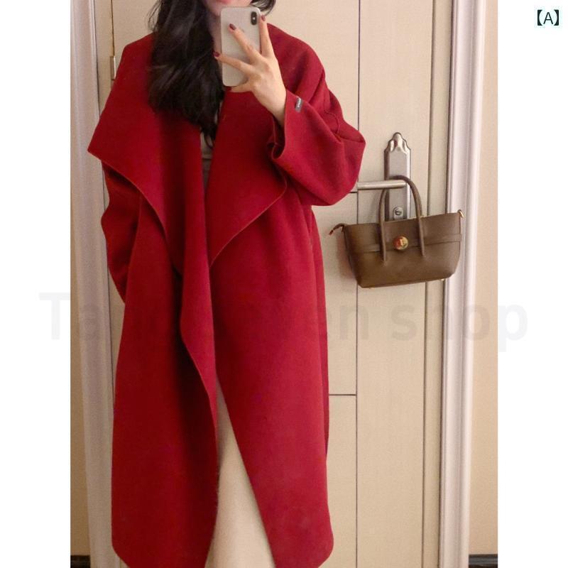 カーキ　コート　レディース ダブルフェイス ウール 高級 コート レディース ジャケット 2025 オフ シーズン キャメル ケープ ロングカ..