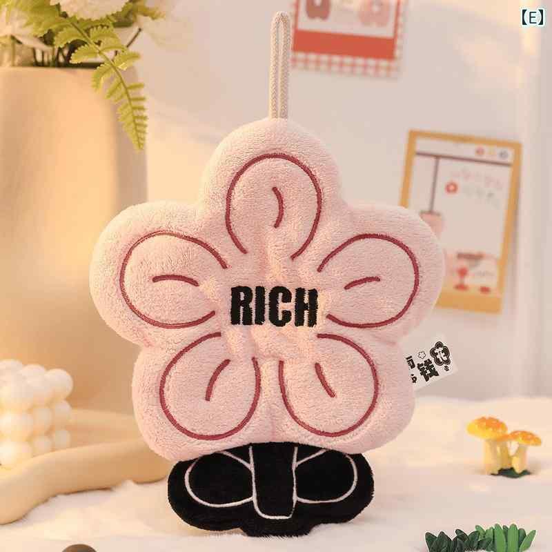 ハンカチ　ハンドタオル リッチ フラワー キュート ダブルレイヤー タオル 吊り下げ キッチン トイレ ..