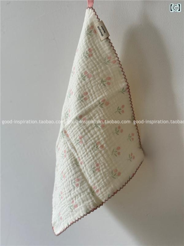 ハンカチ　ハンドタオル レトロ 花柄の 柔らかい 4 層 コットン 糸の 小さい ハンカチ プレースマット ティータオル ベビーフェイス タオル 唾液 吸収性の ある スクエアタオル