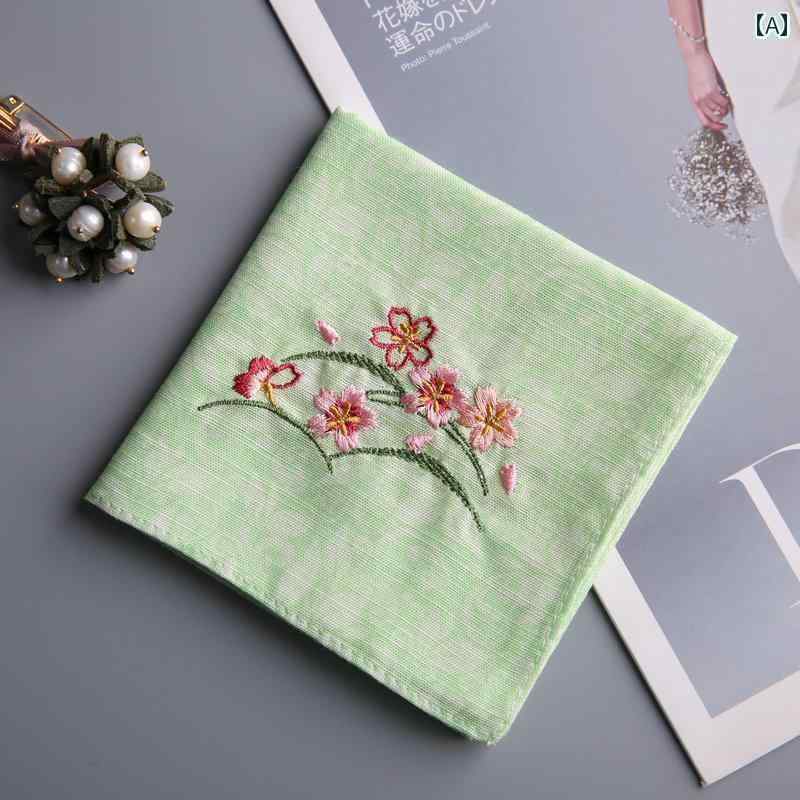 ハンカチ　ハンドタオル Hemuji Suxiu 綿 ハンカチ レディース 刺繍 汗 拭き 携帯用 吸収 レトロ 38 お姫様の 日 ギフト