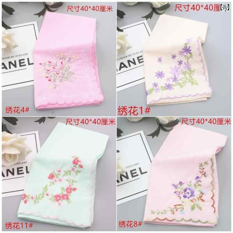 ハンカチ　ハンドタオル レトロ 刺繍が 施 綿の 婦人用 ハンカチ 昔ながらの 蘇 刺繍の 柔らかい 女性用 携帯用 汗 拭き用 四角い タオル 薄手 布
