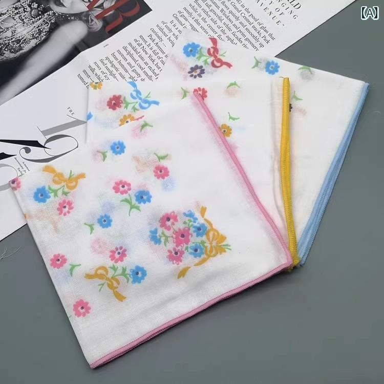 ハンカチ　ハンドタオル 二 重層 コットン 糸 レディース ハンカチ 柔らかく 厚手で 通気性の ある プリント 汗 拭き タオル 高齢者向け 綿 スクエアタオル