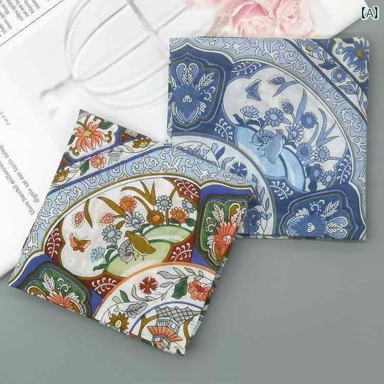 ハンカチ　ハンドタオル 桜 ハンカチ 綿 レディース 青と 白の 磁器の バラ コーマ 柔らかく 薄手 ギフト