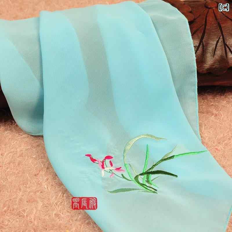 ハンカチ ハンドタオル ハンカチ 小さい 正方形の タオル シフォン 刺繍の 花 チャイナ風 ギフト ダンス 漢服 芸術的な 写真の 小道具