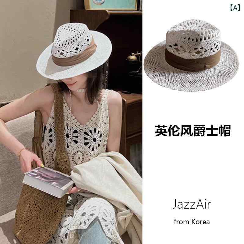 麦わら帽子　レディース　かわいい JazzAir 手編み パナマ 麦わら 帽子 女性用 夏...