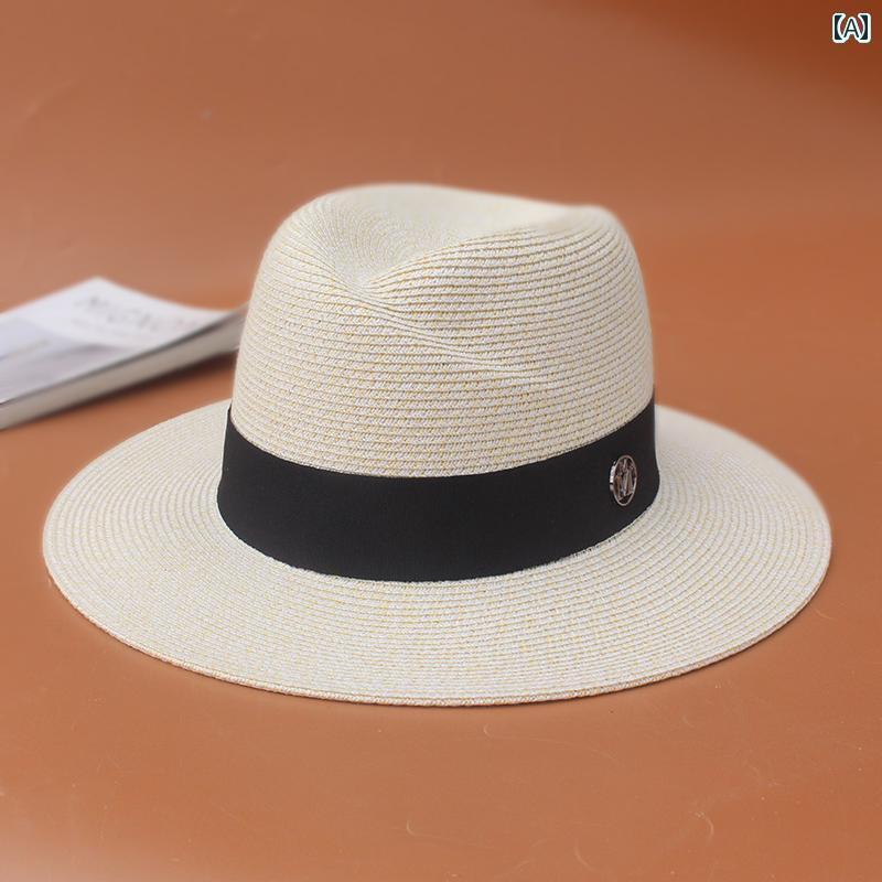 麦わら帽子 レディース かわいい の フランス M 規格 麦わら 帽子 女性用 夏用 つば 広 休暇 旅行用 日よけ 平らな