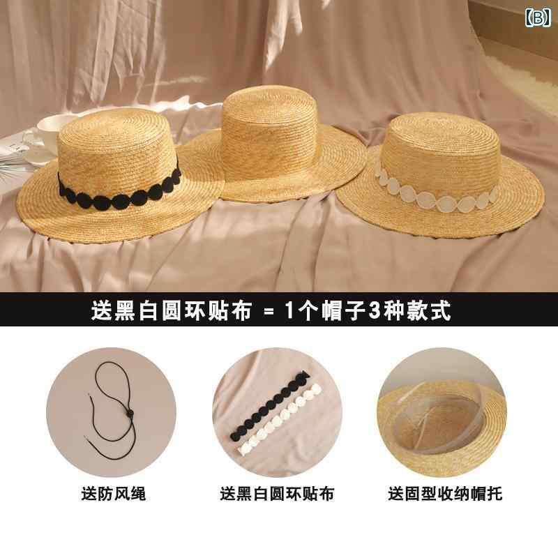 帽子　麦わら　レディース レディース フラット トップハット 夏 休み 海辺 パナマ 麦わら 帽子 つば ..