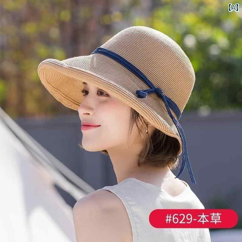 麦わら帽子 レディース 麦わら 帽子 レディース ビーチハット 折りたたみ 式 風 エレガント ファッション 夏用 カバー バケーション 日焼け防止 フィッシャーマン ハット