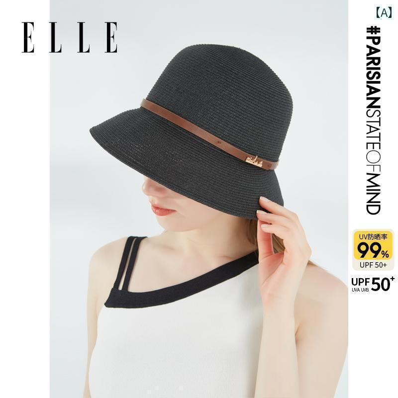 麦わら帽子　レディース ELLE 麦わら 帽子 レディース 夏用 サンシェード ビーチハット 軽量 通気性の ..