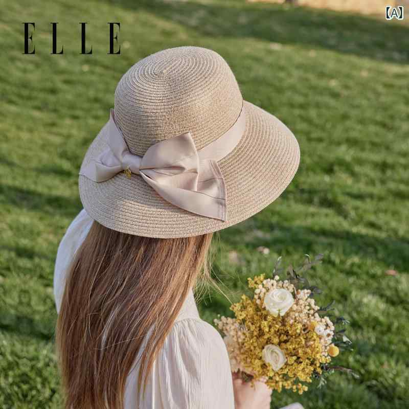 麦わら帽子　レディース ELLE フランス ファッション 日焼け防止 麦わら 帽子 レディース 夏用 紫外線 対策 ビーチ 洗える アウトドア用 サンハット