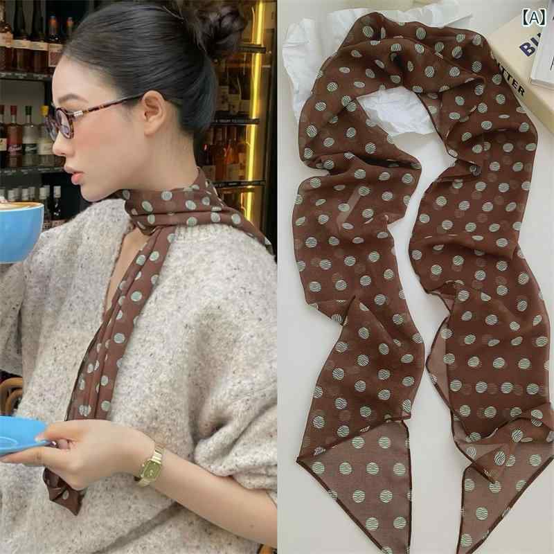 女用 - スカーフ　おしゃれ レディース ブラウンの ドットの シルクスカーフ プリント 高度な 万能 アクセサリー ネック 女性用 2025年 ヘア バンド タイ ロング スカーフ
