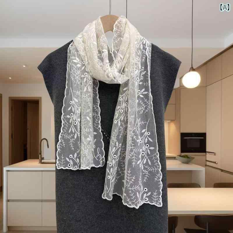 スカーフ おしゃれ レディース 精巧 フック フラワー 刺繍 スカーフ レディース レース 春の 無地 日焼け防止 写真