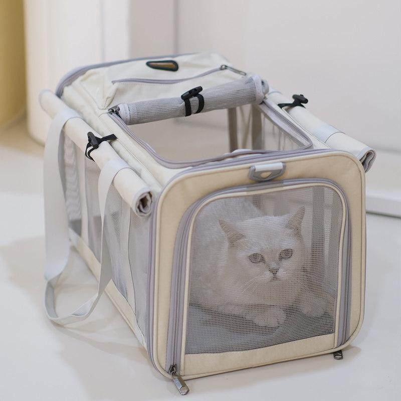 ペットキャリー レディース メンズ 鞄 ペット用 カバン 猫用 大容量 キャリーバッグ ポータブル 手提げ 2匹用 持ち運び用 軽量 折りたたみ 丈夫 ゲージ 防災 通院 アウトドア 旅行用品 大型猫用 缅因猫用 ストレス軽減 通気性 安定感 快適 頑丈