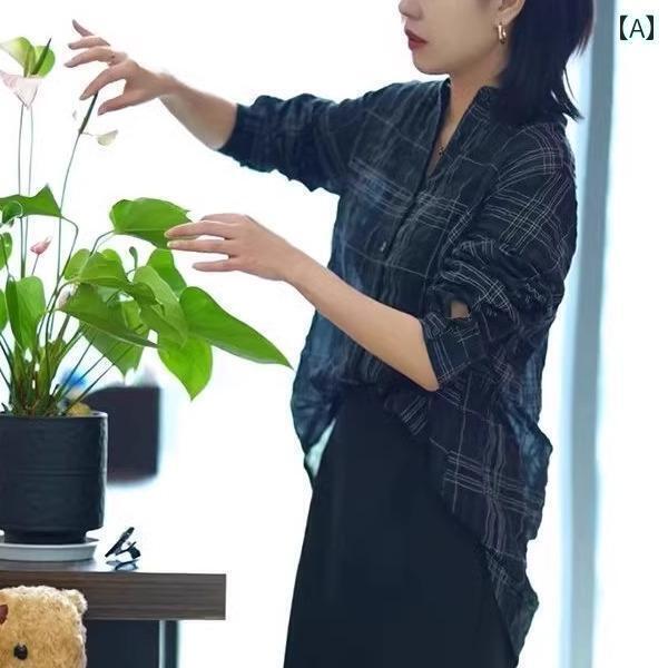 シャツワンピース レディース 2025 春夏 ファッション チェック シャツ 長袖 レディース ゆったり スリミング 万能 ブラック ストレート スカート スーツ