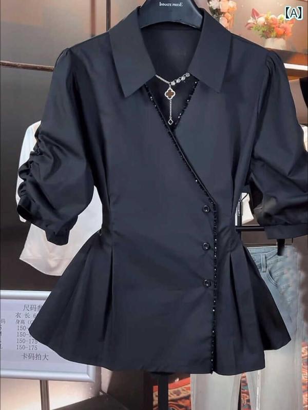 シャツワンピース レディース 大きいサイズ フランスの 高級 バブル 半袖 シャツ 少し 太め mm スリム Vネック ウエスト スカート 小さい トップ