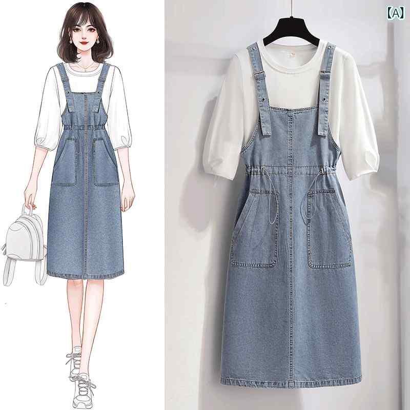 シャツワンピース レディース デニム サスペンダー スカート レディース 夏の 少し 太くて 細い 女の子 服 スーツ 小さい ドレス