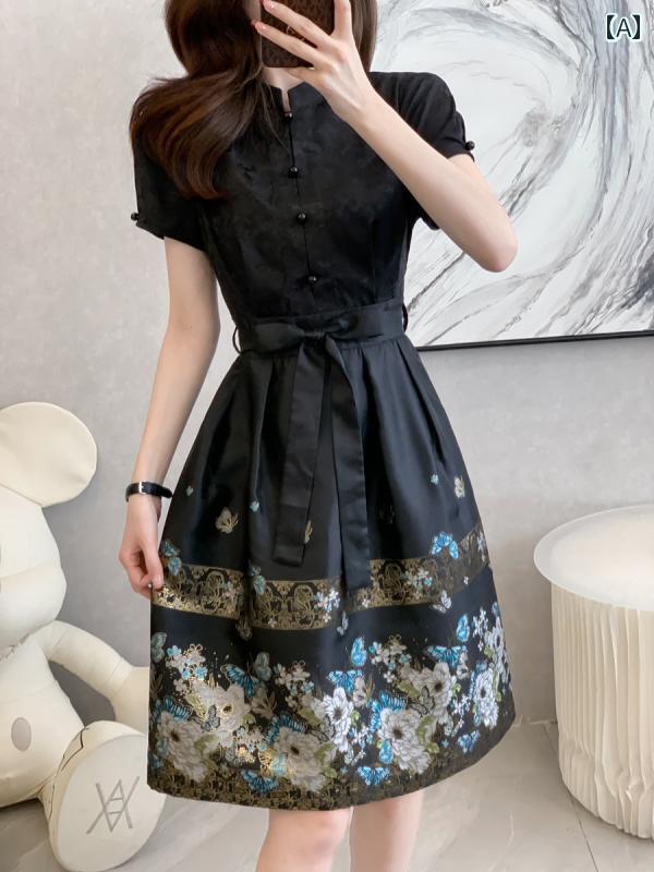 シャツワンピース レディース チャイナ風 婦人服 大人 馬 面 スカート 薄手 漢服 女性 2024夏 シャツ ワンピース