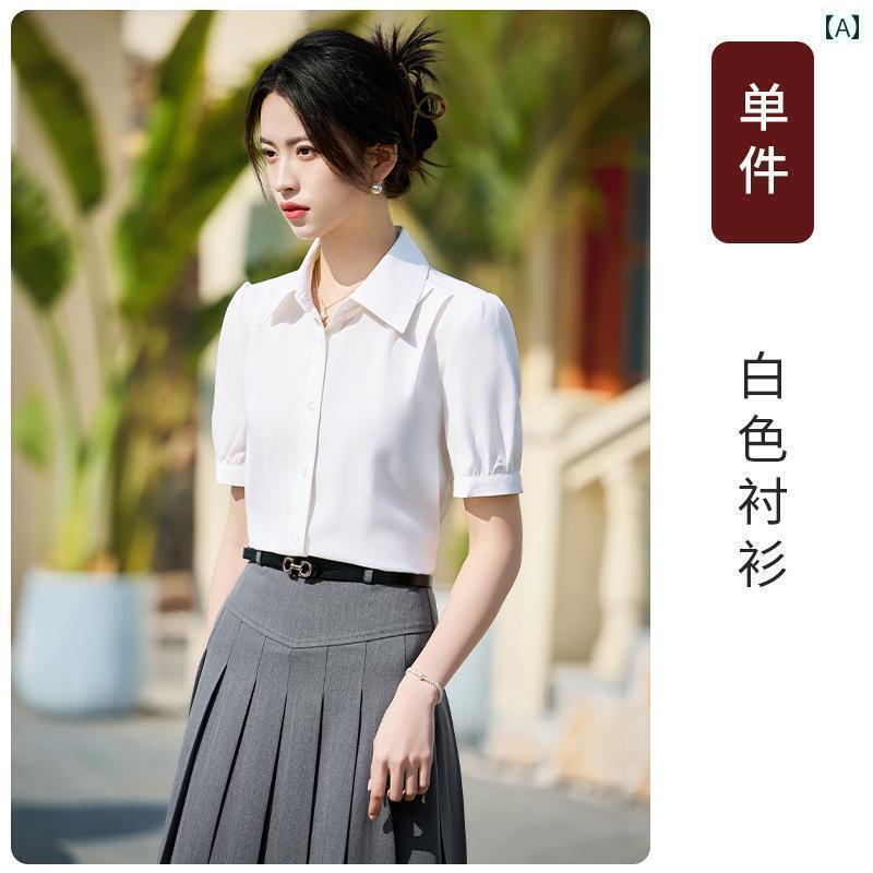 シャツワンピース レディース 夏の 女性用 ホワイト 半袖 シャツ ある シフォン トップ 小さい プロの ..