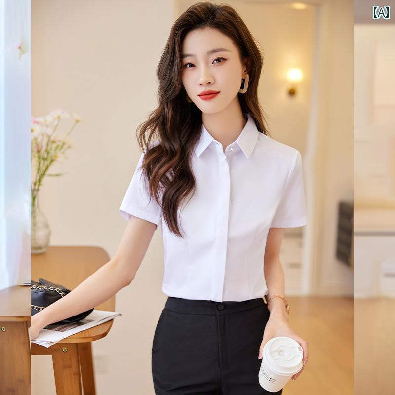 シャツワンピース レディース 夏の 柔らかい 半袖 レディースシャツ フォーマル プロ 作業着 スリム シ..