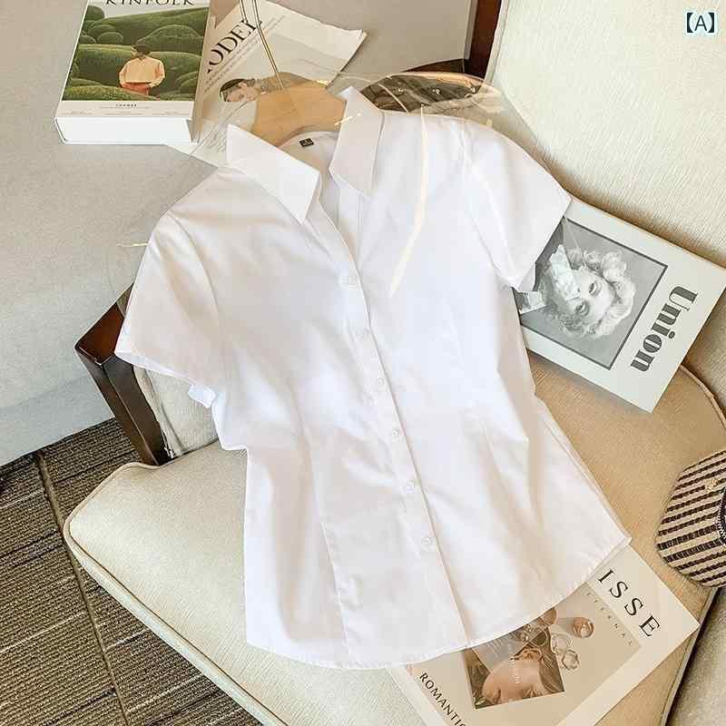 シャツワンピース レディース プロな 半袖 白 シャツ レディース フォーマル フロント デスク ワークウ..