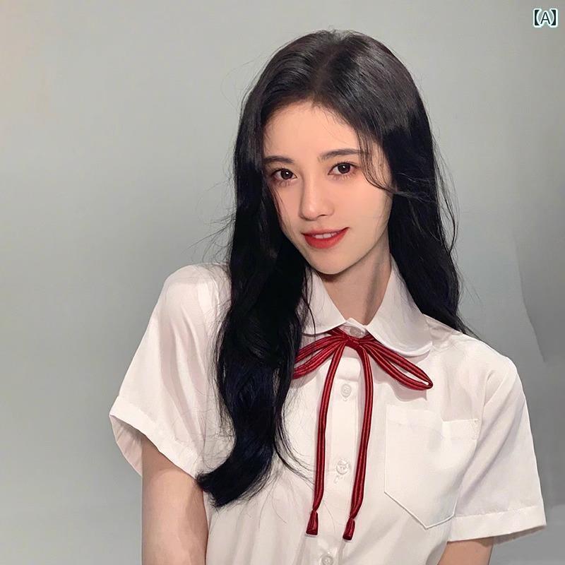 シャツワンピース レディース チュ ジン イー 同じ 夏 JK 白 シャツ 半袖 女子 学生 大学 風 卒業 シー..