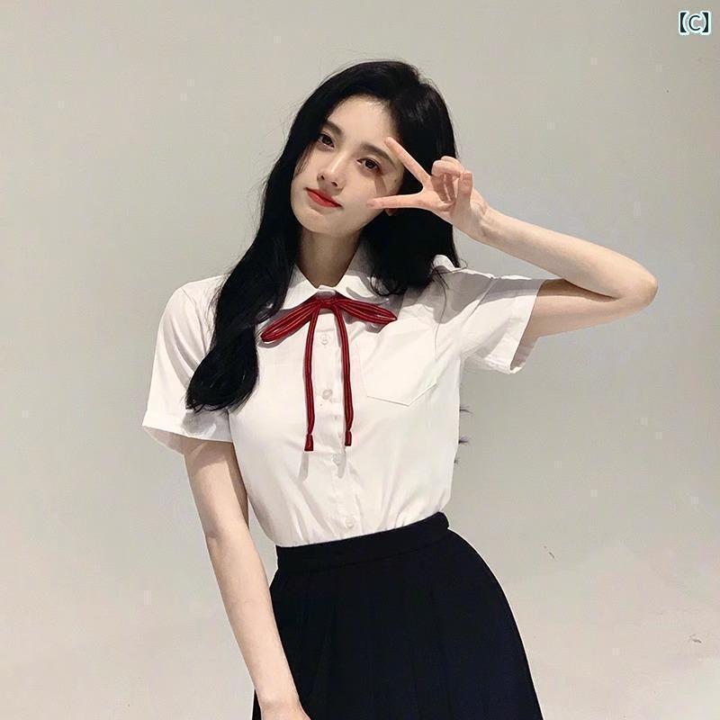 シャツワンピース レディース チュ ジン イー 同じ 夏 JK 白 シャツ 半袖 女子 学生 大学 風 卒業 シー..