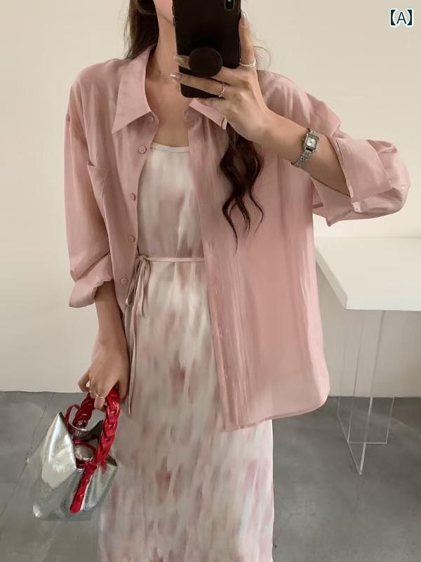 シャツワンピース レディース 2025夏 韓国 ファッション スリム 長袖 シャツ ブレンド サスペンダー ドレス ツーピース セット レディース