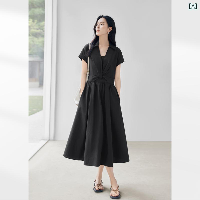 シャツワンピース レディース フレンチ ツイスト ドレス 女性用 2025夏の ウエストを 細くする 通勤 a..