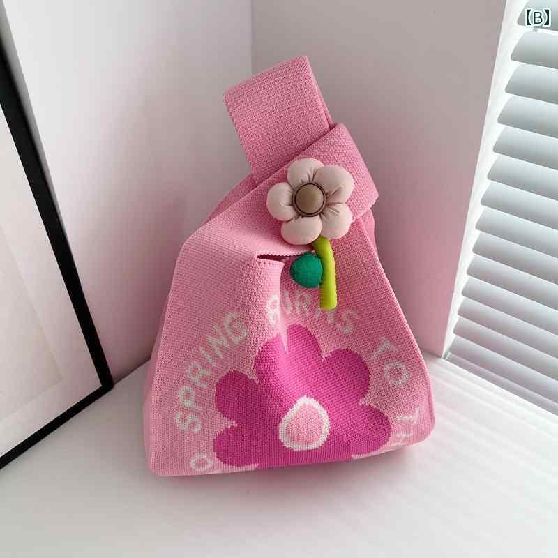 かわいい トートバッグ ハンドバッグ かわいい 花柄 ニット バッグ ホリデー お土産 ギフト 通勤用 ス..