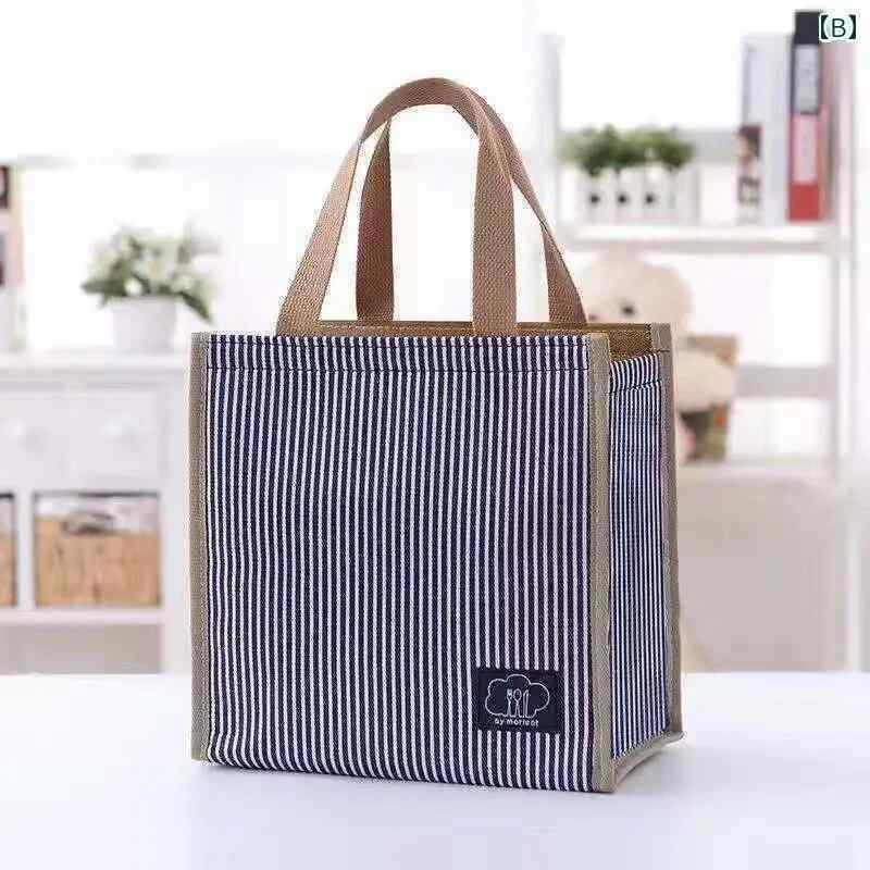 かわいい トートバッグ ハンドバッグ ストライプ 断熱 バッグ アルミホイル 厚手 ハンドバッグ大容量 ..