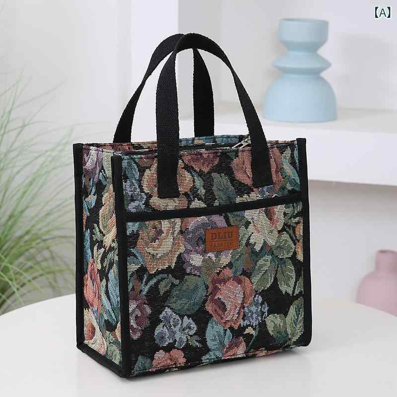 かわいい トートバッグ ハンドバッグ 厚手 布 バッグ 油絵 風 ジッパー 通勤 ランチ ボックス 仕事 ポータブル 手持ち 収納