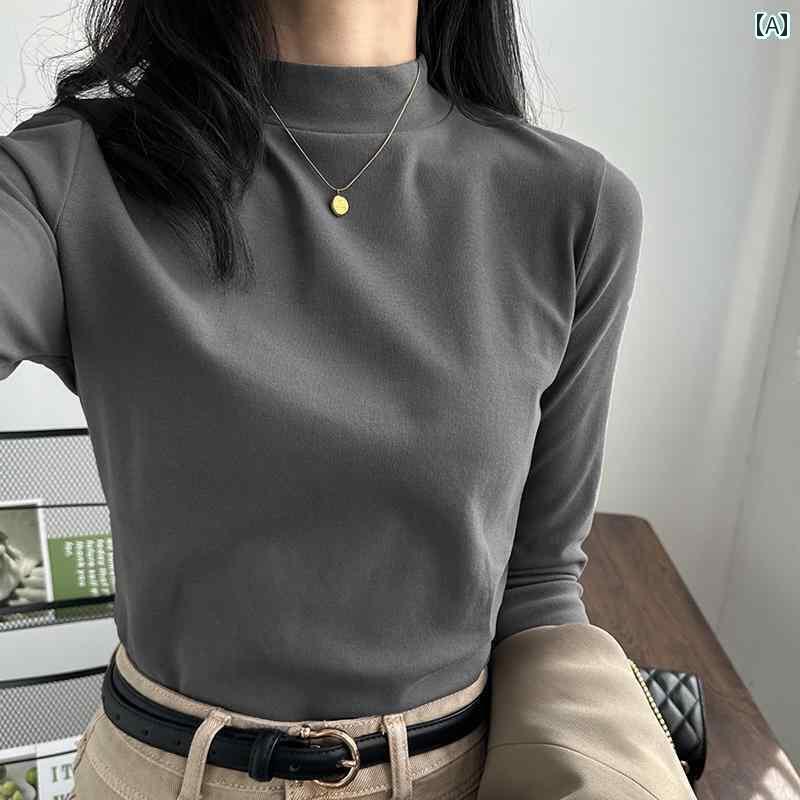 レディース ハイネック タートルネック レディース 春の 白い スタンドカラーの レイヤリング シャツ ..