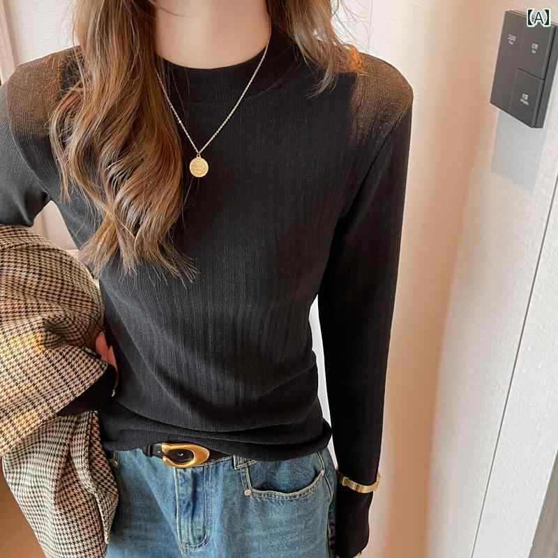 レディース ハイネック タートルネック スタンドカラーの レイヤリング シャツ レディース 2024秋冬 ハ..