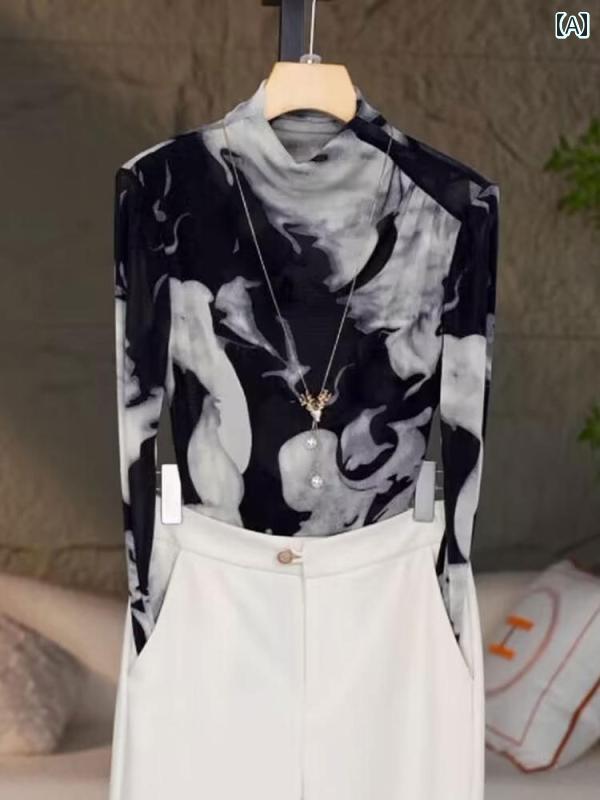 レディース ハイネック タートルネック 高級 メッシュ レイヤリング シャツ 春秋 スタイル スリムフィ..