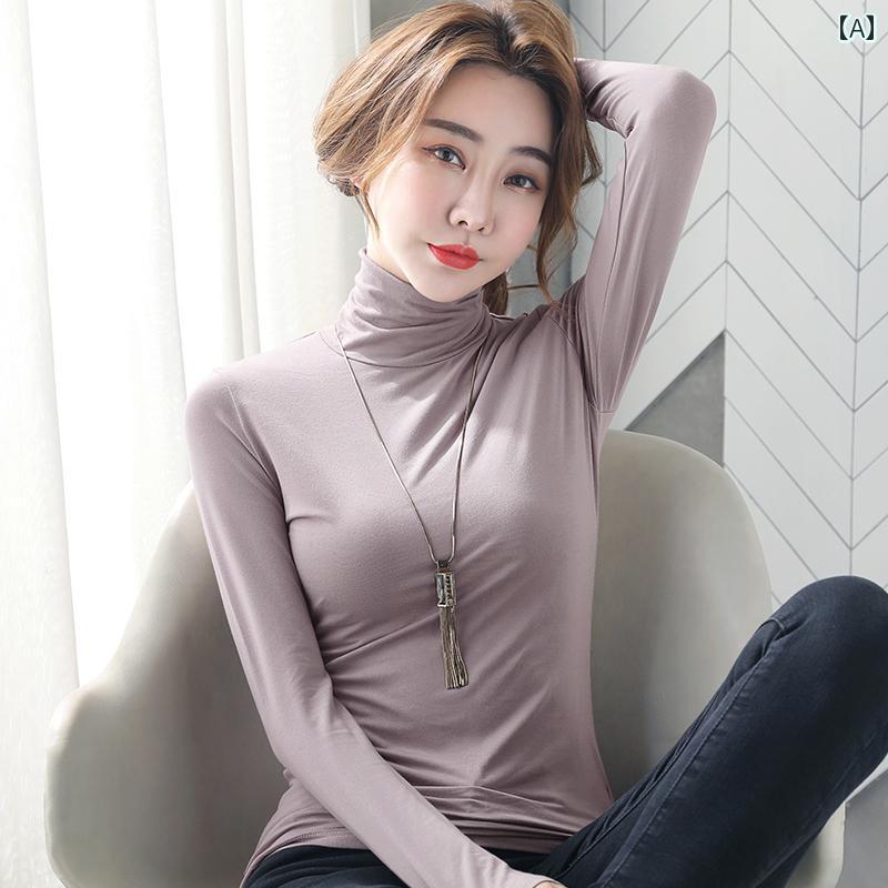 レディース ハイネック タートルネック 女性用 モダール タートルネック レイヤリング シャツ 2025 秋..