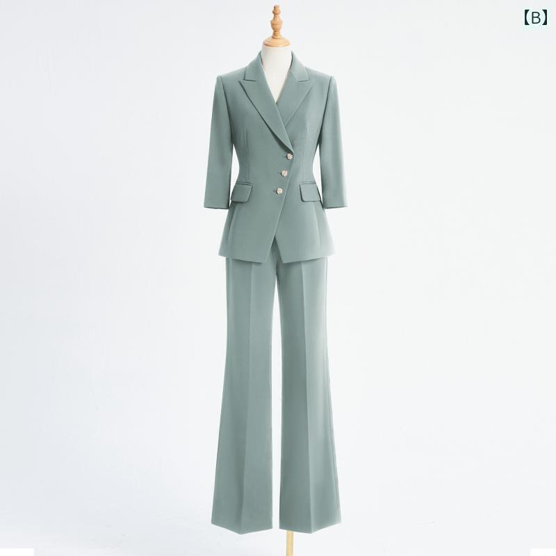 シンプル 女性 スーツ 翔 春 娘 高級 プロ スーツ セット 春夏 ビジネス 社長 主催 通勤 レセプション ブラックフォーマルスーツ