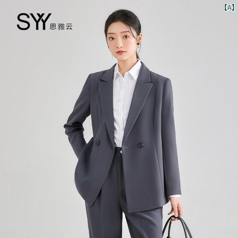 シンプル 女性 スーツ レディース ワイド レッグ パンツ スーツ 春秋 小さい ハイエンド カジュアル ブラック プロ フォーマルスーツ ジャケット