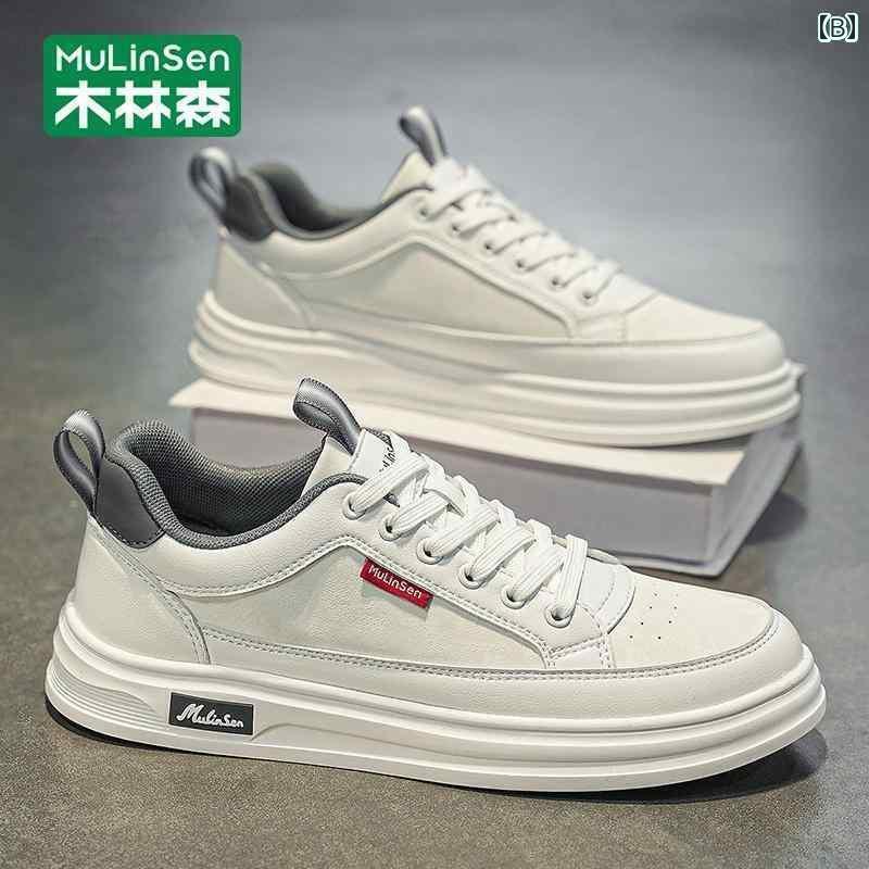 メンズ スタイリッシュ スニーカー Mulen メンズシューズ 2025 春 スポーツ カジュアル ソフト ソール シューズ メンズ 革 ホワイト