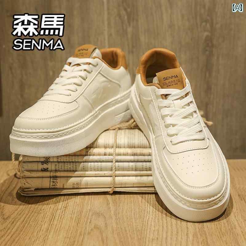 メンズ 白靴 スニーカー セミール メンズシューズ 夏 ハイエンド ローカット フラット シューズ メンズ カジュアル レザーシューズ スポーツ 身長 アップ スモール ホワイト
