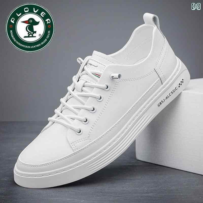 メンズ 白靴 スニーカー ウッドペッカー メンズカジュアル シューズ 2025 春 革 メンズ ホワイト 牛革 通気性