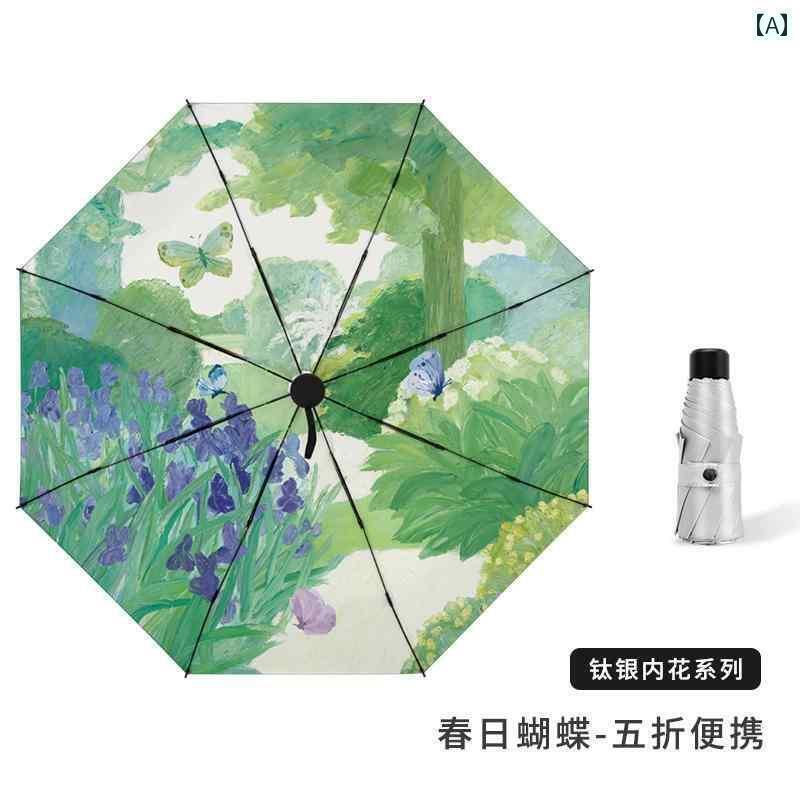 折り畳み式　傘 チタンシルバー全自動 プロ 日焼け防止と UV 保護 日傘 女性 晴 雨 兼用 折りたたみ コ..