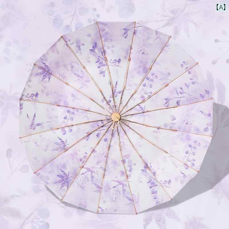 折り畳み式　傘 16本 骨 傘 レディース レトロ 折りたたみ 晴 雨 兼用 拡大 日焼け防止 新型 チャイナ風 日傘 紫外線 防止